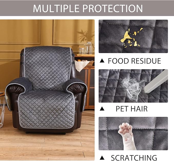 Velvet Recliner Covers Non Slip Waterproof Large Recliner Chair Covers for Leather Chairs Reversible Recliner Sofa Cover for Living Room Recliner Furniture Protectors Covers for Dog Pets 28"
