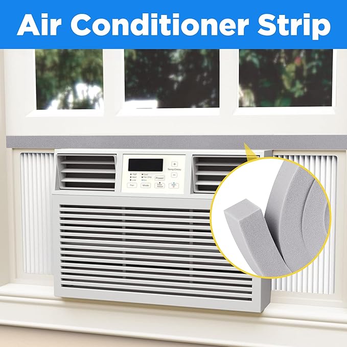 moonoom 6 Pcs Foam Air Conditioner Weatherseal Tape-1'' x 1'' x 6.5ft Air Conditioner Foam Tape-Non-Adhesive Foam Seal Strip with Glue Point for Air Conditioner Door Window Seal