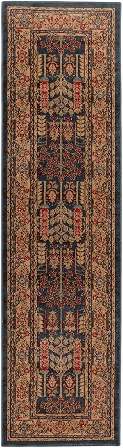 SAFAVIEH Mahal Collection Runner Rug - 2'2" x 16', Navy & Natural, Traditional Oriental Design, Non-Shedding & Easy Care, Ideal for High Traffic Areas in Living Room, Bedroom (MAH697E)