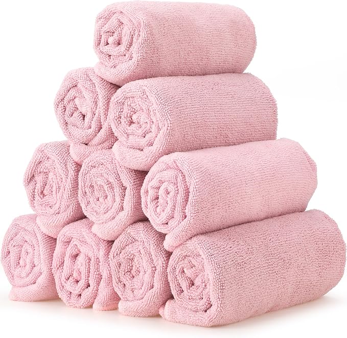 Shimeyao 40 Pack Bleach Proof Towels Microfiber Absorbent Resistant Hair Hand Towels Bulk Quick Dry for Barber Gym Bath Spa Shaving (Dark Pink,16 x 29 Inch)
