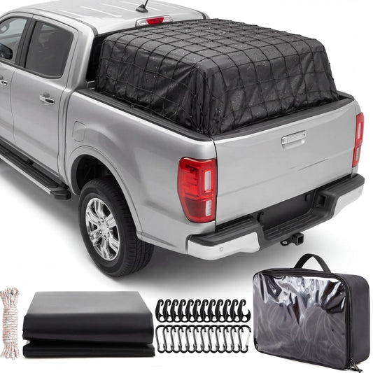 Tranqun 4.6'x6' XL Truck Bed Tarp & 4'x6' Cargo Net Expand - Image 1