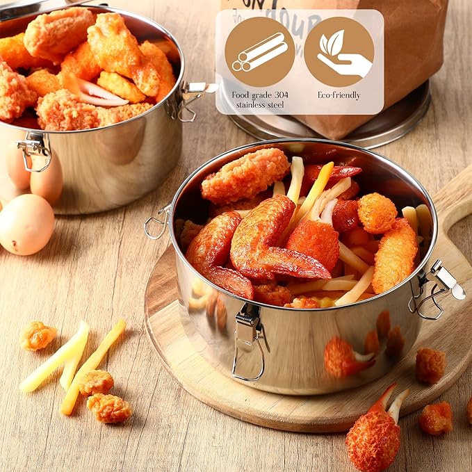4 Pcs Stainless Steel Bento Box 74 oz Reusable 304 Stainless Steel Food Storage Containers with Lockable Clips to Leak Proof, Dishwasher Safe