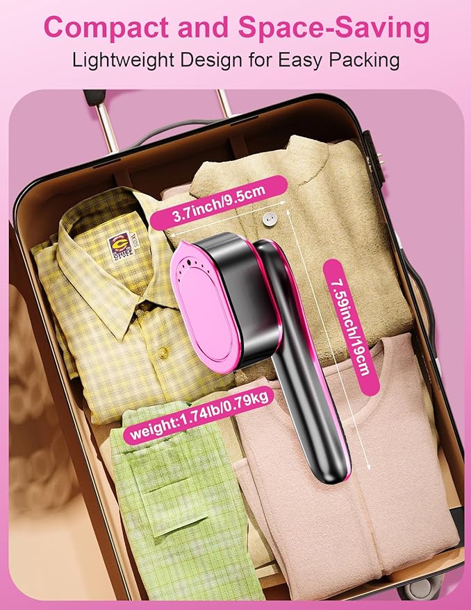 Travel Garment Steamer for Clothes with LED Display, 1200W Portable Handheld Steamer ＆ Iron 2 In 1, 10s Fast Heat Up, Large Ceramic Heat Panel, All-Fabric Quick Wrinkle Remover
