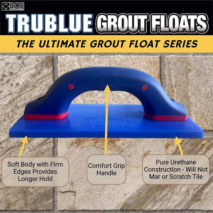 TruBlue Urethane Grout Float for Tile, Soft and Flexible Tile Grout Float Tool with Comfort Grip Handle, 3-1/2" x 9"