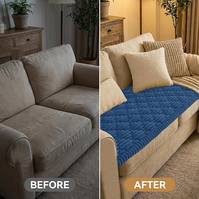 Smiry Pet Couch Cover for Dogs Washable, Non-Slip Fuzzy Couch Covers for 3 Cushion Sofa Pet Friendly, Soft Thick Furniture Protector Sofa Slipcover Mat for Dogs (Navy, 27.6" x 59")