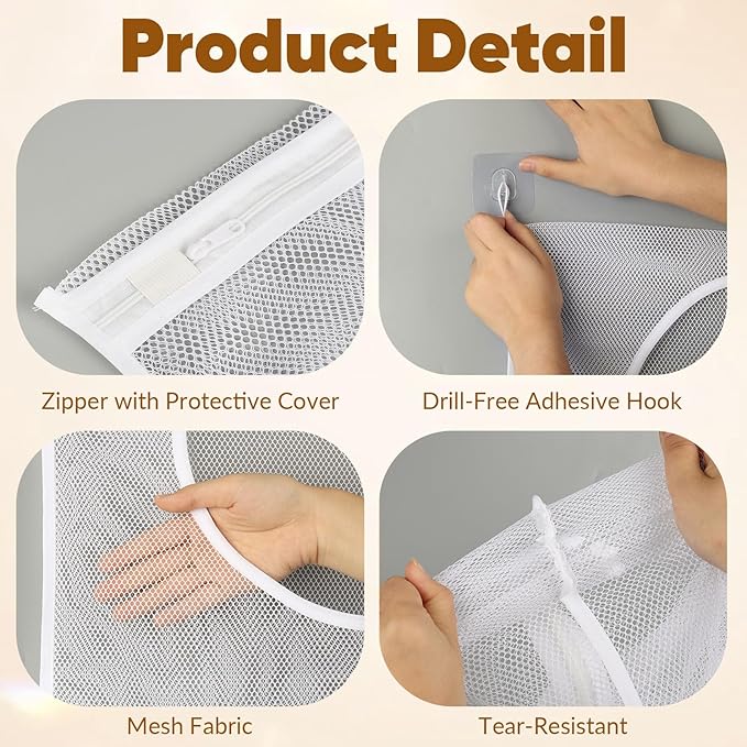 Hanging Laundry Hamper Bag,30x20 Inch Foldable Wall Hanging Laundry Bag,Portable Space Saving Dirty Clothes Bags with 2 Adhesive Hooks for Dirty Clothes Organization Storage (1)