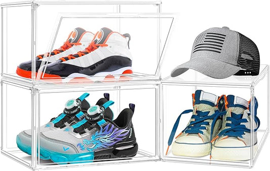 Acrylic Clear Shoe Storage Boxes Size 12, Transparent Display Case for Sneaker Collections, Baseball Caps, Hat Organizer Dust-free Shoe Cubbies Stackable Sneaker Boxes