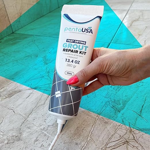 Tile Grout Repair Kit - White - Premixed Acrylic Sanded Grout, Waterproof Formula, Bathroom & Shower Grout Repair, with Plastic Applicator, 13.4 oz / 380 g / 0.84 lb