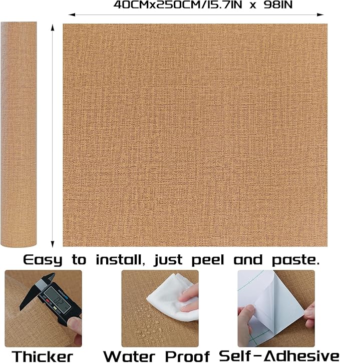 Peel and Stick Wallpaper Orange Grass Cloth Wall Paper - 15.7 x 98 Inch Self Adhesive Wallpaper Peel and Stick, Easy to Paste Wall Contact Paper for Stand Liner, Table and Door Makeover Decor