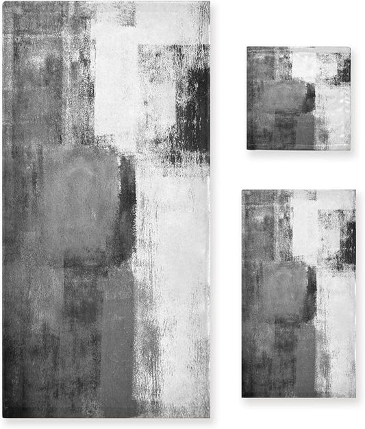 Black and White Bath Towels Set,3 Piece Modern Abstract Black Grey Towels Set(1 Bath Towel 1 Hand Towel 1 Washcloth),Soft Absorbent Decorative Bathroom Towels for Bath,Fingertip,Hair,Face
