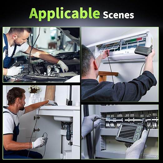 Endoscope Camera with Light, 4.3" Inspection Camera, 1920P HD Borescope with 8 LED Lights, IP67 Waterproof Snake Sewer Tools, 32.4ft Semi-Rigid Drain Endoscope Cool Gadget (Green）