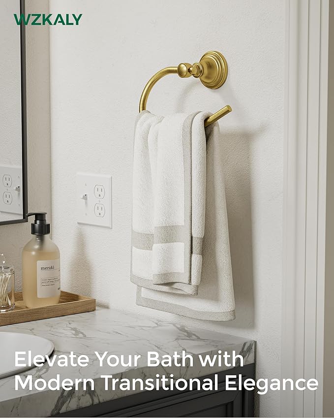 Gold Towel Ring for Bathroom, Stainless Steel Hand Towel Holder Wall Mounted, Brushed Finish Towel Holder Heavy Duty Towel Hanger for Bath