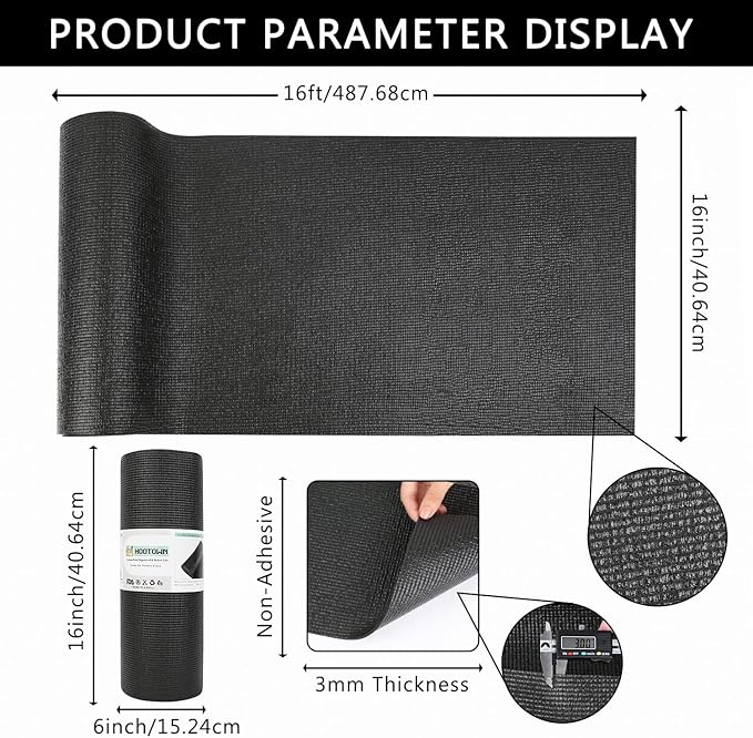 Foam Toolbox Liner Drawer Mat 1/8 Inch Thick X 16 Inch Wide X 16 Ft Long Black, No Slip for Protecting Cabinet, Garage, Cart, Tool Box