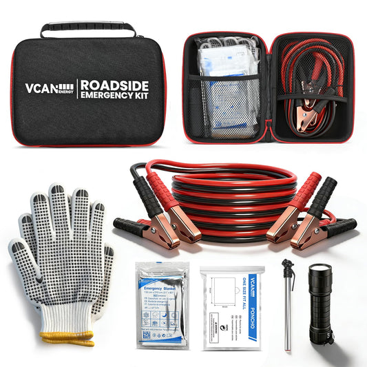 Car Emergency Safety Kit Bag with Jumper Cables, Tire - Image 1