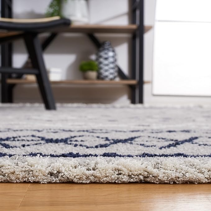 SAFAVIEH Marrakech Collection Accent Rug - 4' x 6', Grey & Navy, Moroccan Boho Tribal Rustic Design, Non-Shedding & Easy Care, Ideal for High Traffic Areas in Entryway, Living Room, Bedroom (MRK612F)