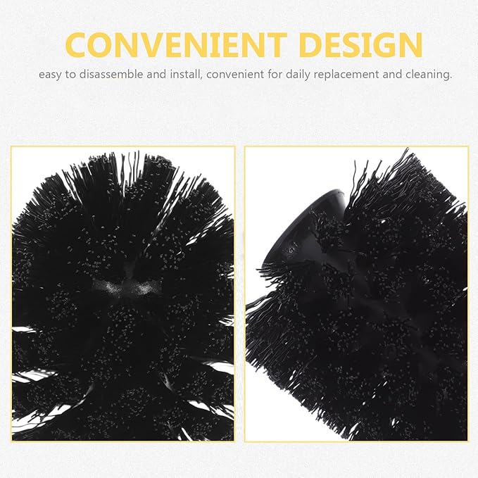 GARVALON 10pcs Toilet Brush Head Replacement Set with Stiff Bristles, Stainless Steel Bathroom Cleaning Brush Refills for Toilet Bowl, Black Fine Texture 75x100mm, Suitable for Home