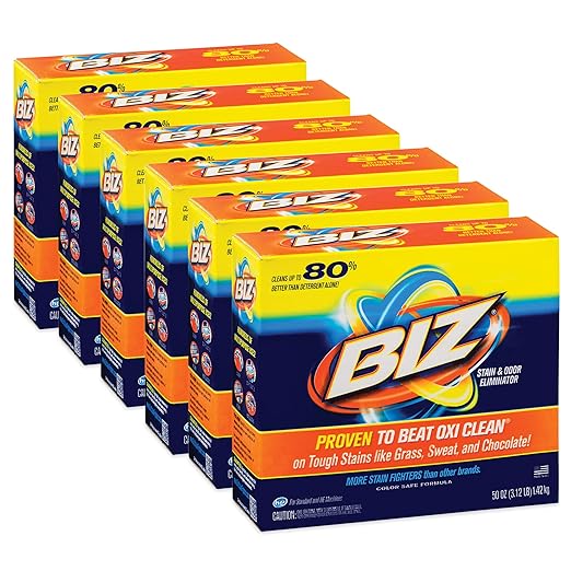 Biz Laundry Detergent Powder Booster, Stain & Odor Removal - 6-Pack, 50 Ounce Boxes