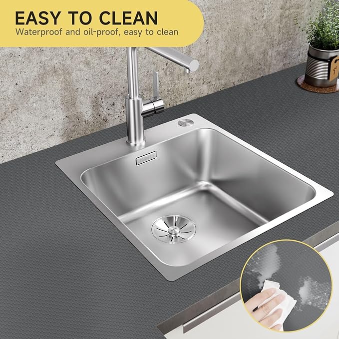 WochiTV Adhesive Shelf Liner 17.5 X 240 Inches Peel and Stick Kitchen Liner for Cabinets, Drawers Removable Protector Mat Waterproof Contact Covering for Dresser Pantry Countertops Shelves, Gray
