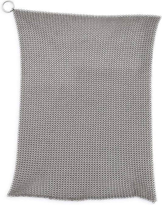 Barebones Fine Stainless Steel Cleaning Mesh Scrubber - Cast Iron Cleaner - Grill Accessories, Scrub Brush, Cast Iron Brush, Chainmail Skillet Cleaner