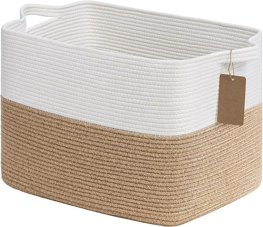 Goodpick Woven Storage Baskets for Organizing, Nursery Toy Baskets Storage Kids, Cotton Rope Basket with Handles, Rectangle Blanket Basket for Living Room, 18 x 14 x 12 Inches