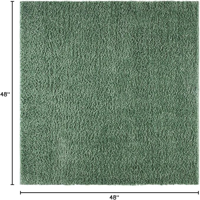 SAFAVIEH August Shag Collection Area Rug - 4' Square, Green, Solid Design, Non-Shedding & Easy Care, 1.5-inch Thick Ideal for High Traffic Areas in Living Room, Bedroom (AUG200Y)