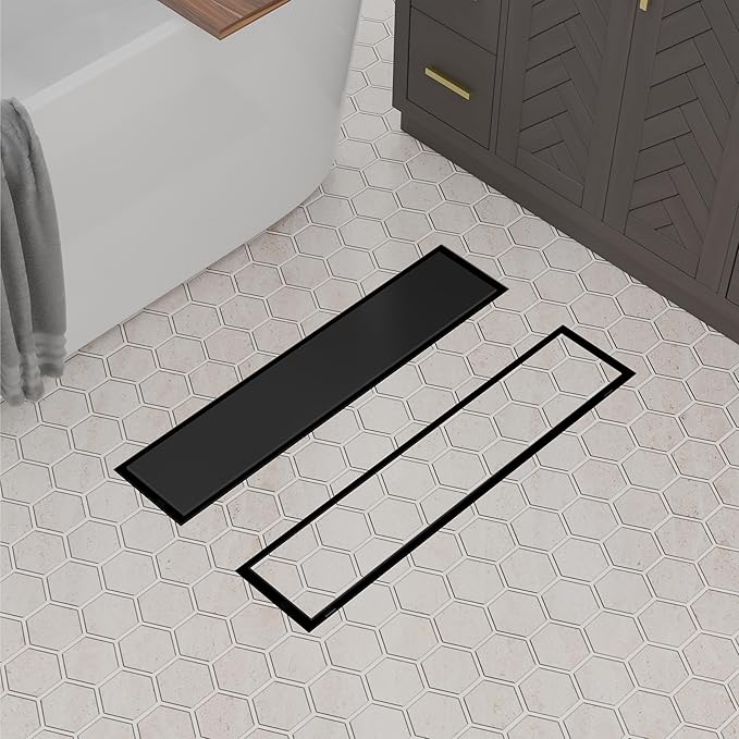 Linear Shower Drain 12 Inch,Modern Rectangle Shower Floor Drain with 2-in-1 Tile Insert Cover, Stainless Steel SUS 304, Linear Drain with Leveling Feet& Hair Strainer