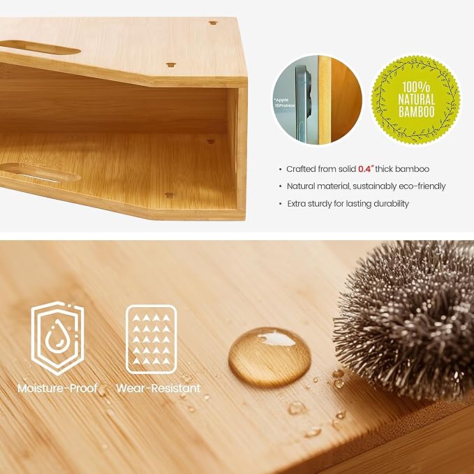 Slim Bamboo Cutting Board Holder & Baking Sheet Organizer, Open-Front Pan & Lid Rack with Handles, Countertop or No-Drill Wall Mount, Kitchen Cabinet & Pantry Organizer