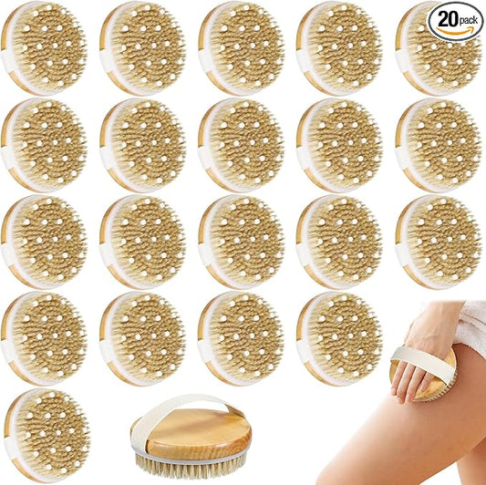 Gejoy 20 Pcs Dry Brushing Body Brush for Lymphatic Drainage Exfoliating Brush with Massage Nodule Dry Skin Body Scrubber Cellulite Shower Circulation Dead Exfoliator (4.3 x 4.3 Inches,Wood Color)