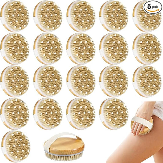 Gejoy 5 Pcs Dry Brushing Body Brush for Lymphatic Drainage Exfoliating Brush with Massage Nodule Dry Skin Body Scrubber Cellulite Shower Circulation Dead Exfoliator (4.3 x 4.3 Inches,Wood Color)