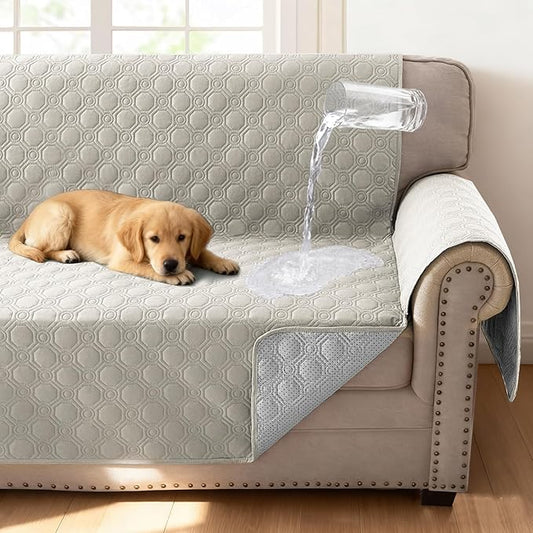 H.VERSAILTEX 100% Waterproof Sofa Cover 2 Cushion Couch Thick Durable Couch Covers for Dogs Triple Non-Slip Furniture Protector Cover with Elastic Straps for Pet Cat(Loveseat, French Oak)