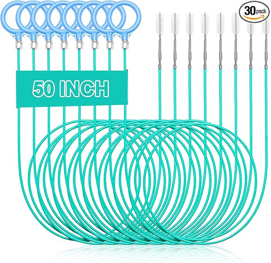 30 Pack 50 Inch Sink Snake Bulk Hair Drain Clog Remover Unbreakable Metal Drain Snake Hair Removal Tool Flexible & Long Unclogging Tool for Bathroom Sink Tub Shower