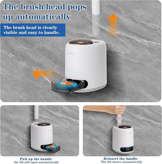 PeiTuShangJin Disposable Toilet Brush, Auto-Ejecting, Includes 24 Enhanced Refills (16 Ocean, 8 Natural), Plus 3 Air-Purifying Scent Rings (Ocean, Rose, Lemon) 360° Dead-Angle-Free Cleaning (1-24)