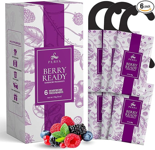 Berry Closet Deodorizer Odor Eliminator | Lasts 4 Months (6 Pack) | Scented Wardrobe and Closet Freshener Odor Eliminator | Eco-Friendly | Drawer Sachets and Small Space Air Freshener by Perfa