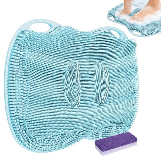 Foot Scrubber Mat Large Feet Scrubber + Pumice Stone 2 Pack for Shower Floor Bathtub - Dead Skin Callus Remover, Foot Spa Toes Between Brush Exfoliating Cleaner Pad in Shower Non-slip Messager, Blue