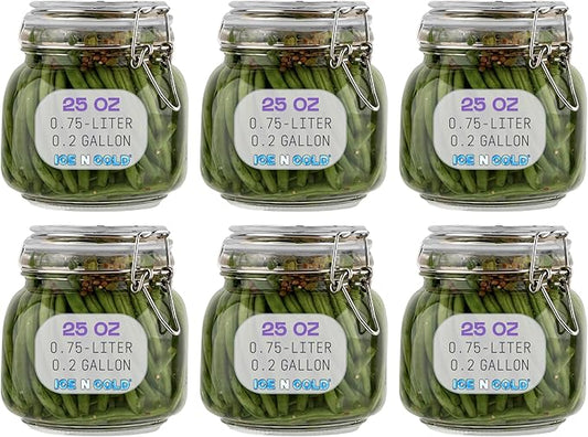 Airtight Glass Storage Jars with Clamp Lid – Food Storage Containers with Rubber Gasket Seal – Pantry & Kitchen Canisters for Dry Goods, Coffee, Sugar, Pasta – 0.4L to 4L Sizes (6, 25oz | 0.75L)
