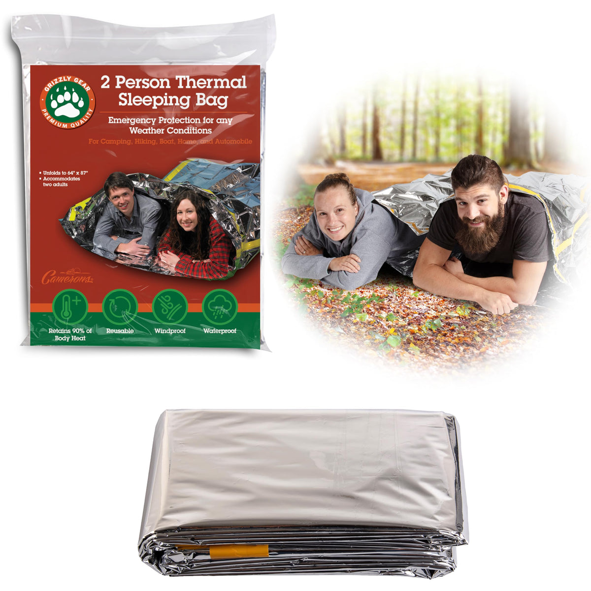 Emergency Thermal Mylar 2 Person Sleeping Bag, 1 PK Ultra Compact - Image 1