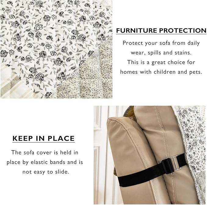 Skidproof Sofa Cover-Taupe Sofa Slipcover with Elastic Straps-Easy Fit Slip Cover-Patchwork Washable Furniture Protector for Pets and Kids(Loveseat,Taupe)