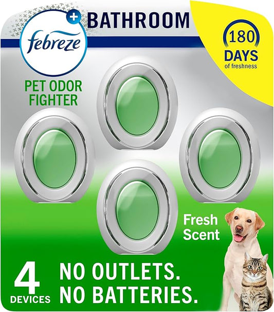 Febreze Multicolor Bathroom Air Freshener, Odor-Fighting, Plug in Alternative, Air Fresheners for Home, Bathroom, Kitchen, and Closet, Heavy Duty Pet Scent, 4 Count