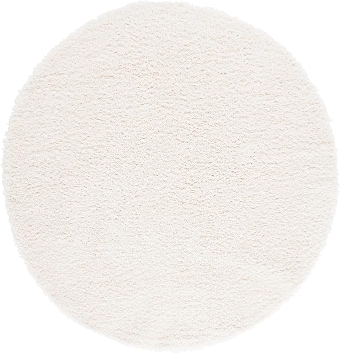SAFAVIEH Lindsay Shag Collection Area Rug - 6'7" Round, Ivory, Geometric Design, Ideal for High Traffic Areas in Living Room, Bedroom, Dining (LNS560A)