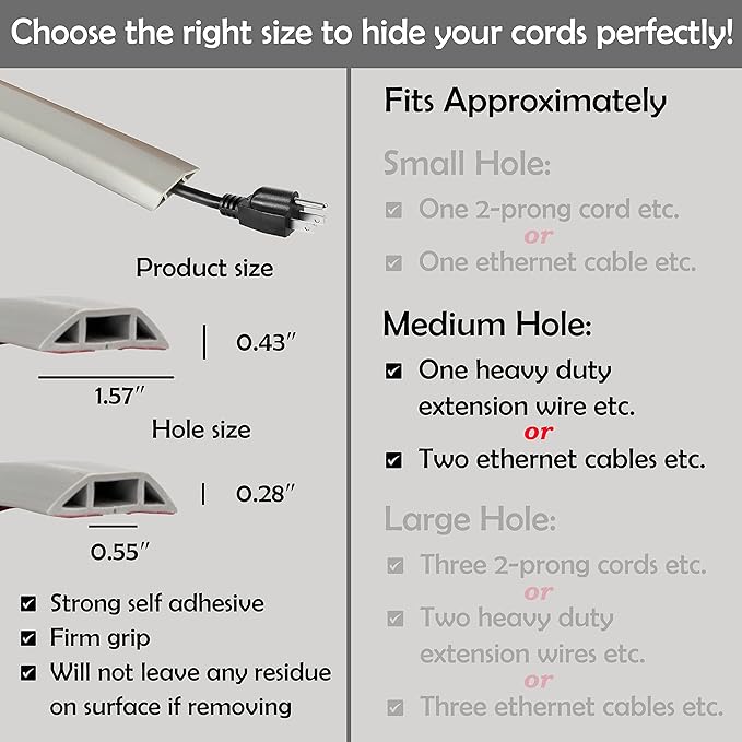 Rubber Bond TV Cord Hider Cable Protector - Strong Self Adhesive Wall Cord Cover Cable Hider - Low Profile Cable Management Wall Cord Concealer Cable Raceway