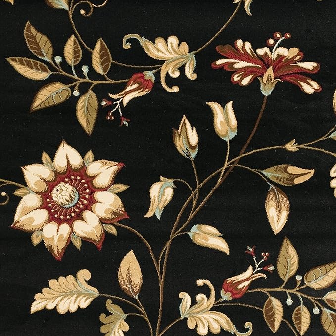 SAFAVIEH Lyndhurst Collection Area Rug - 8' x 11', Black & Multi, Traditional Floral Design, Non-Shedding & Easy Care, Ideal for High Traffic Areas in Living Room, Bedroom (LNH552-9091)