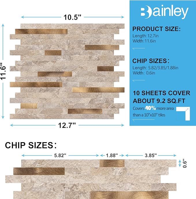 Peel and Stick Backsplash, 10-Sheet Peel and Stick Tiles PVC Wall Tile Stick on Backsplash for Kitchen