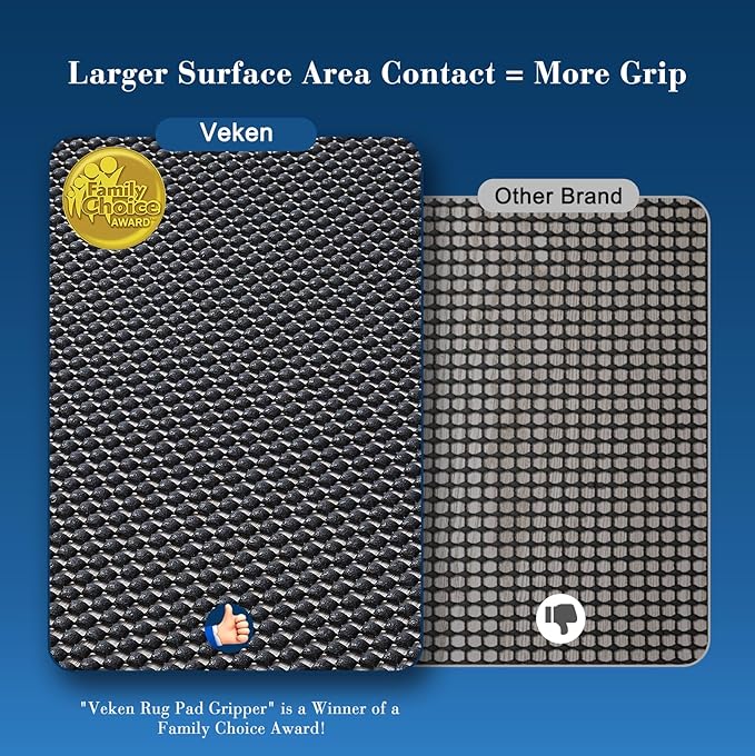 Veken 3x5 Ft Rug Pad Gripper for Hardwood Floors, Non Slip Black Rug Pads for Area Rugs, Thick Rug Grippers for Tile Floors, Under Carpet Anti Skid Mat, Keep Your Rugs Safe and in Place