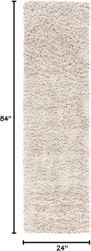 SAFAVIEH August Shag Collection Runner Rug - 2' x 7', Beige, Solid Design, Non-Shedding & Easy Care, 1.5-inch Thick Ideal for High Traffic Areas in Living Room, Bedroom (AUG200D)