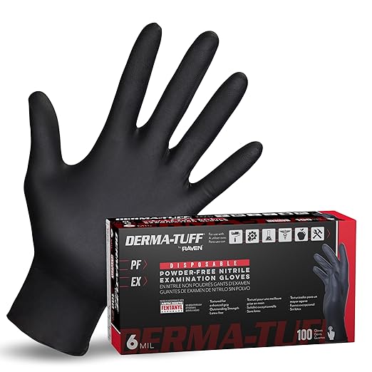 SAS Derma-Tuff Powder Free Nitrile Gloves Small, 6 Mil Chemical + Puncture Resistant Exam Grade, Latex Free Black Gloves Disposable for Maintenance, Automotive and Janitorial, 120 Ct