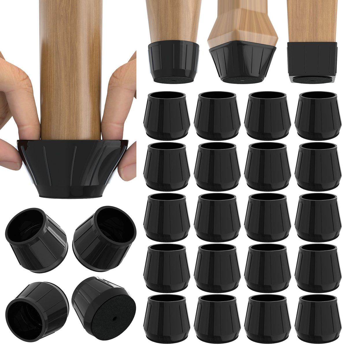 24PCS Silicone Chair Leg Floor Protectors for Hardwood Floors, Thicken Rubber Chair Leg Cap Covers, Non Slip Furniture Leg Pads to Protect Wood Tile Floors from Scratches and Reduc