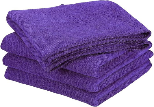 HARFINGTON 4 Pack Microfiber Cleaning Cloth, 24" x 16" Multi-Functional Cleaning Towels Reusable Absorbent Rags for Car Wash Kitchen Household Window Clean, Purple