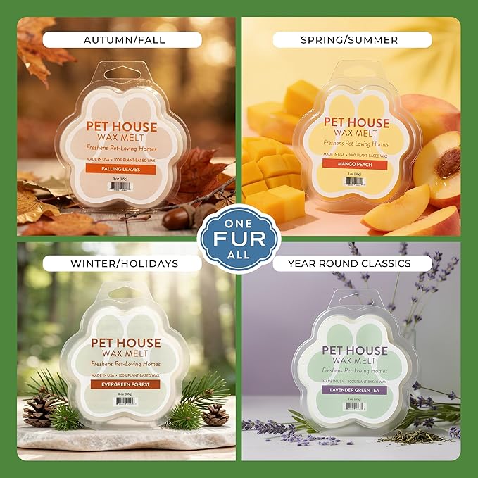 Pet House Wax Melts, Long-Lasting Scented Pet-Friendly Wax Melts, Natural Pet Odor Solution for A Fresh Smelling Home, Fresh Citrus, 3 OZ Each, 4 Pack