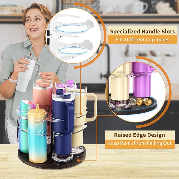 Water Bottle Organizer for Stanley 20/30/40oz, Acrylic Rotating Tumbler Organizer Holder Lazy Susan, Vintage Water Bottle Storage for Kitchen Cabinets, Convenient Stanley Cup Accessories