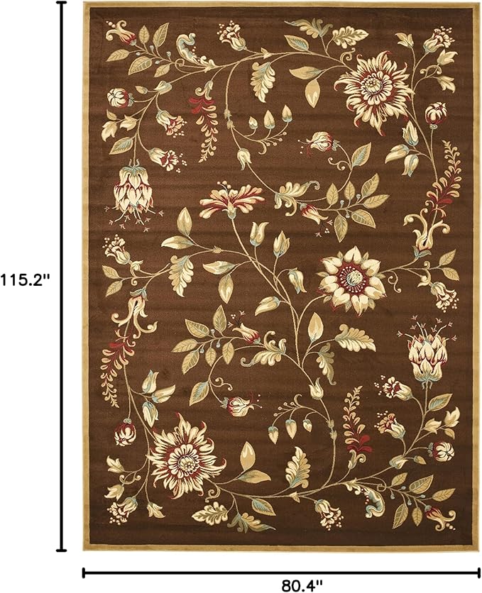 SAFAVIEH Lyndhurst Collection Area Rug - 6'7" x 9'6", Brown & Multi, Traditional Floral Design, Non-Shedding & Easy Care, Ideal for High Traffic Areas in Living Room, Bedroom (LNH552-2591)